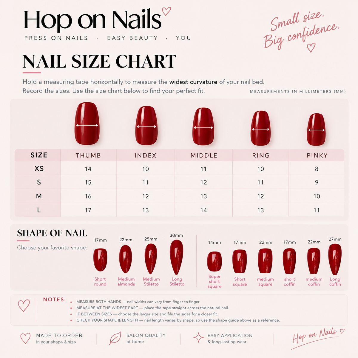 Hop on Nails size chart